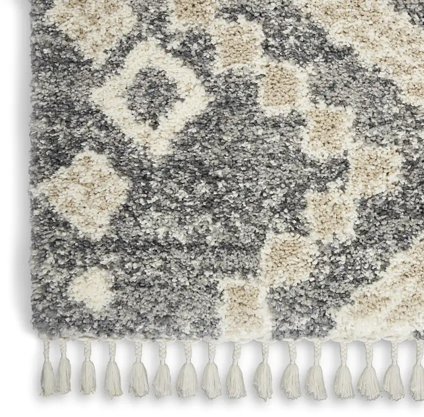 Ivory And Gray Geometric Shag Non Skid Area Rug Photo 9