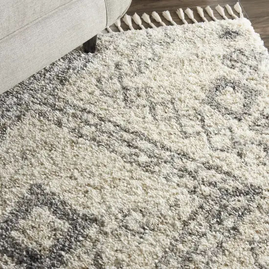 Ivory And Gray Geometric Shag Non Skid Area Rug Photo 9