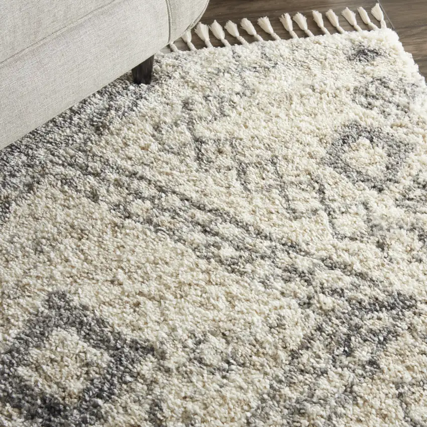 Ivory And Gray Geometric Shag Non Skid Area Rug Photo 9