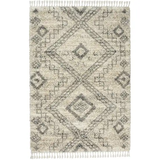 Ivory And Gray Geometric Shag Non Skid Area Rug Photo 6