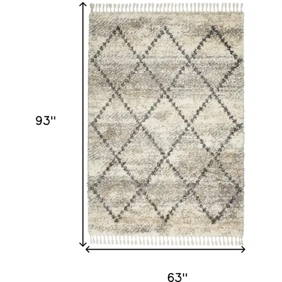 Ivory And Gray Geometric Shag Non Skid Area Rug Photo 3