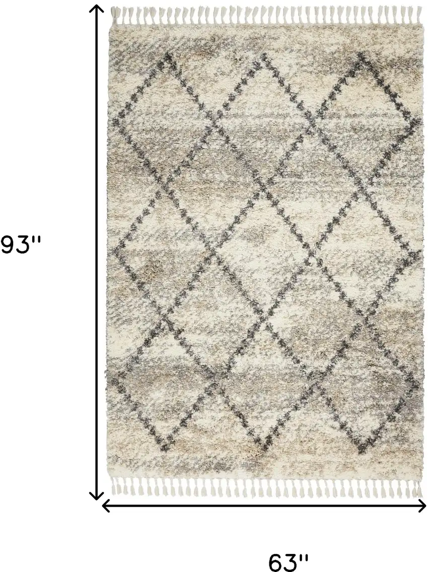 Ivory And Gray Geometric Shag Non Skid Area Rug Photo 3