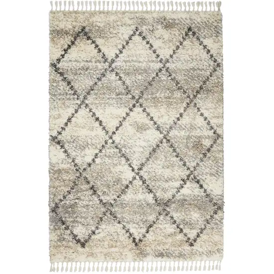 Ivory And Gray Geometric Shag Non Skid Area Rug Photo 7