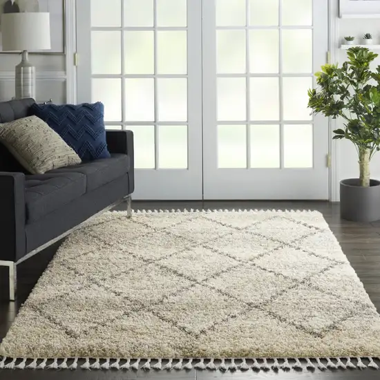 Ivory And Gray Geometric Shag Non Skid Area Rug Photo 5