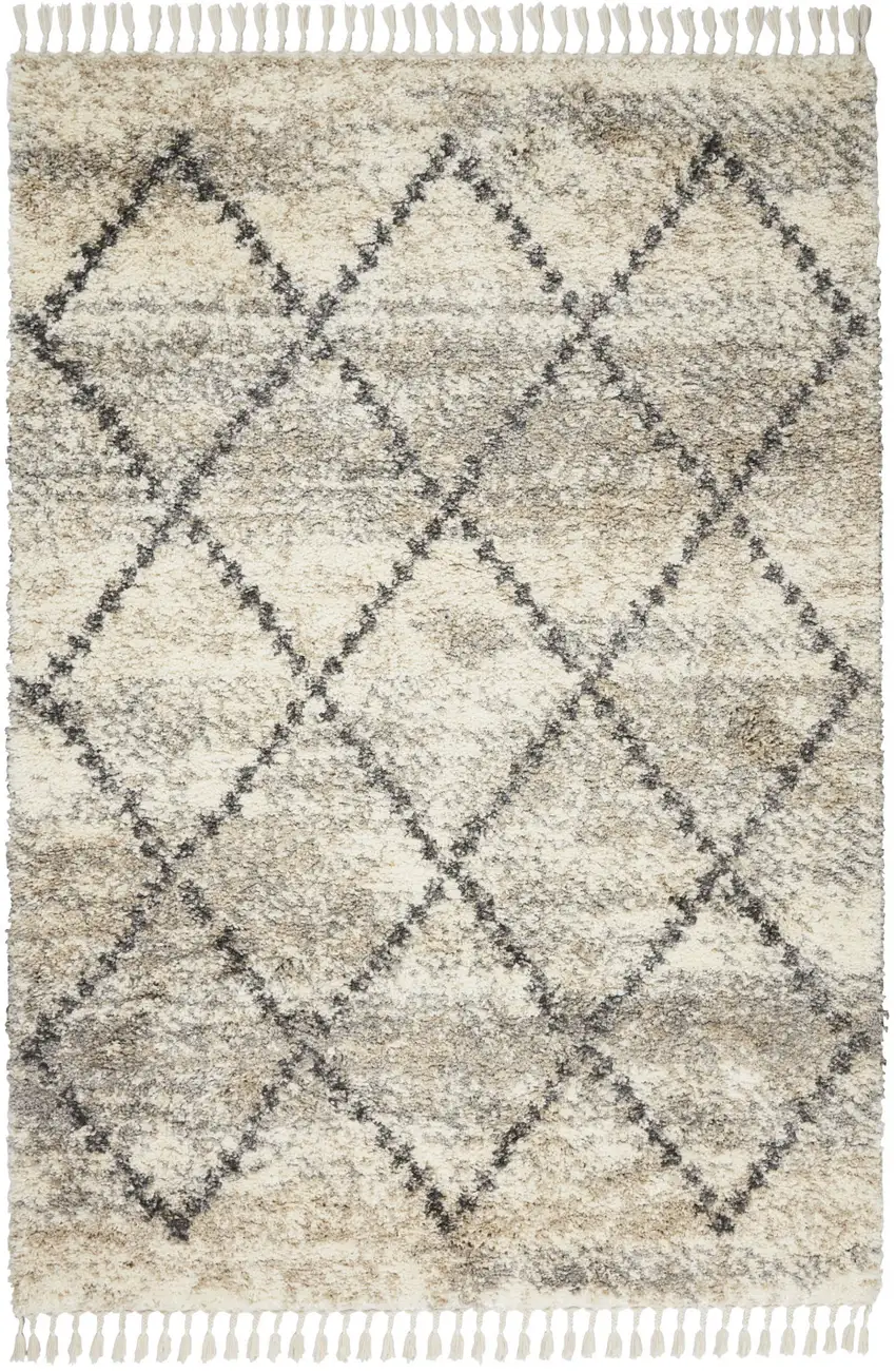 Ivory And Gray Geometric Shag Non Skid Area Rug Photo 8