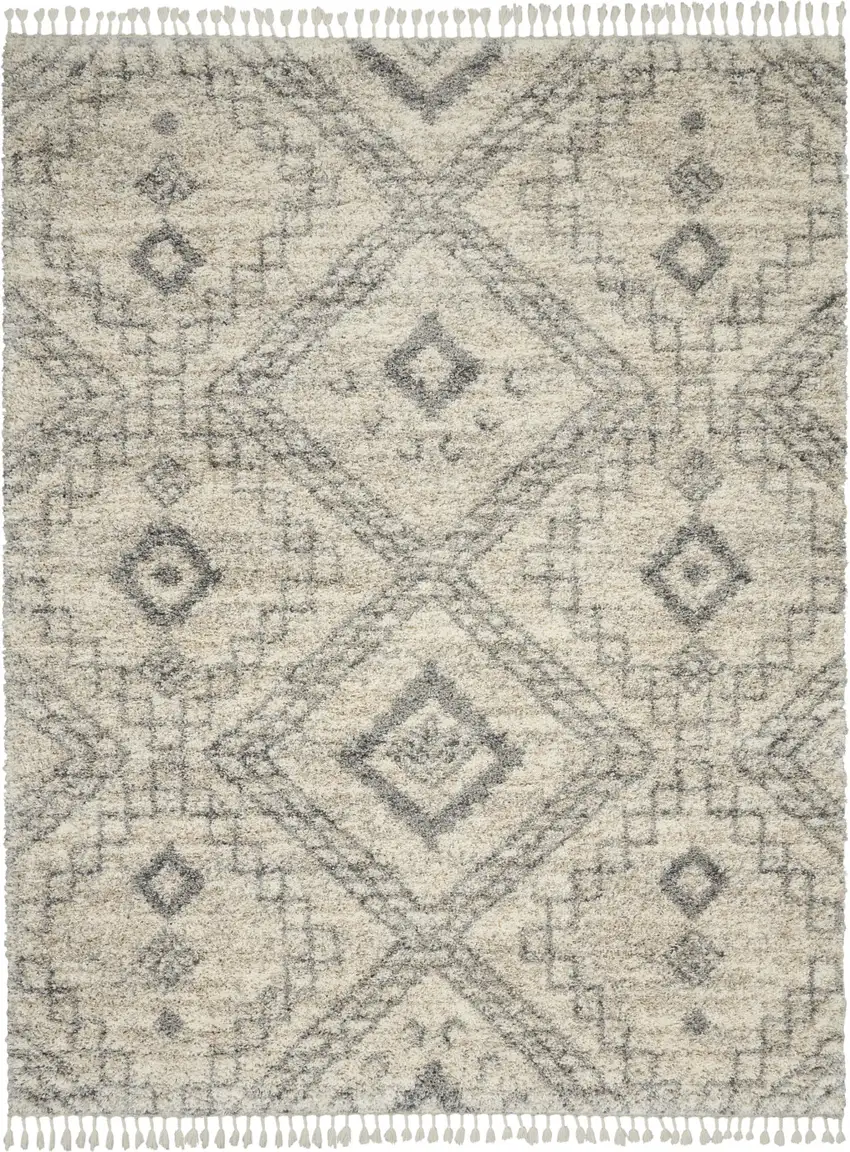 Ivory And Gray Geometric Shag Non Skid Area Rug Photo 2