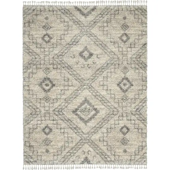 Ivory And Gray Geometric Shag Non Skid Area Rug Photo 2