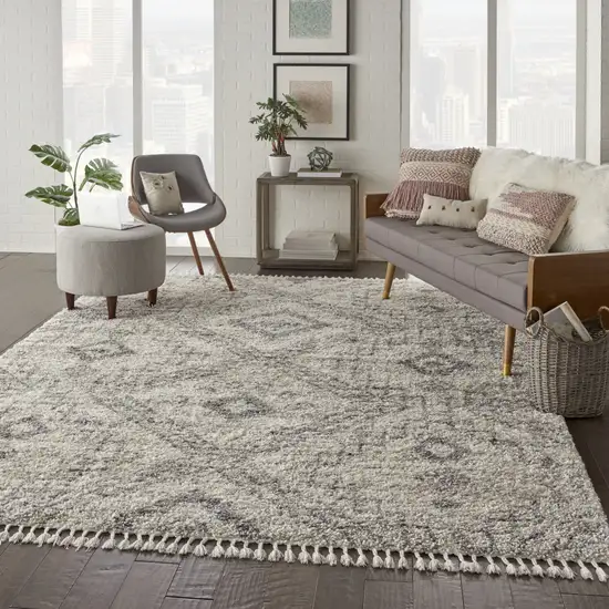 Ivory And Gray Geometric Shag Non Skid Area Rug Photo 6