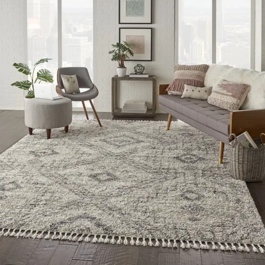 Ivory And Gray Geometric Shag Non Skid Area Rug Photo 6
