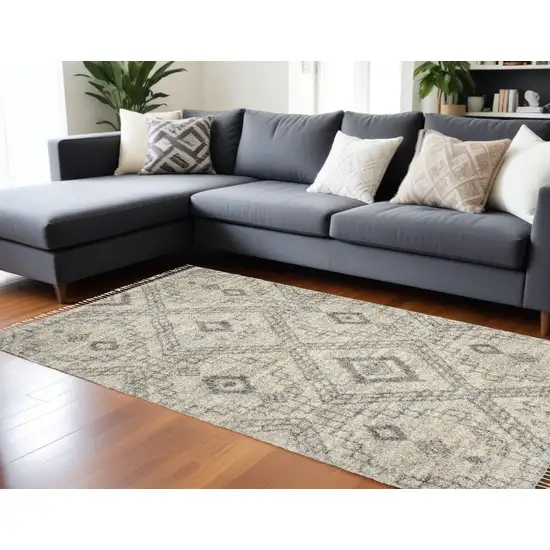 Ivory And Gray Geometric Shag Non Skid Area Rug Photo 1