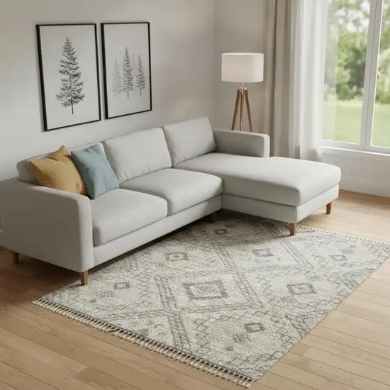 Ivory And Gray Geometric Shag Non Skid Area Rug Photo 1