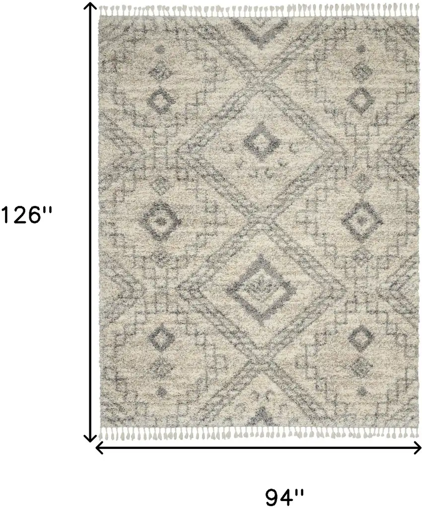 Ivory And Gray Geometric Shag Non Skid Area Rug Photo 3