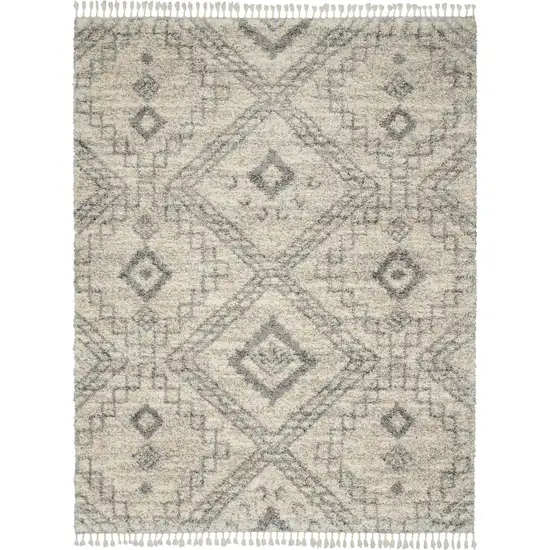 Ivory And Gray Geometric Shag Non Skid Area Rug Photo 4