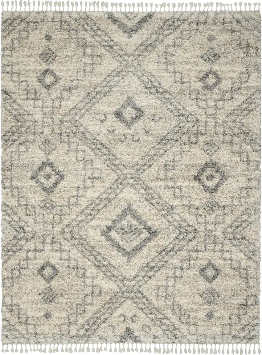 Ivory And Gray Geometric Shag Non Skid Area Rug Photo 4