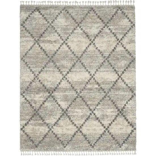 Ivory And Gray Geometric Shag Non Skid Area Rug Photo 2
