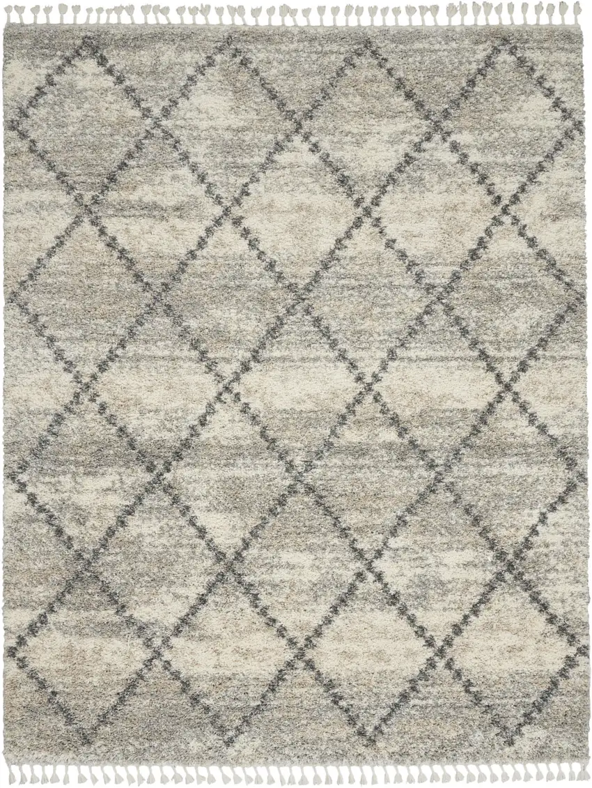 Ivory And Gray Geometric Shag Non Skid Area Rug Photo 2