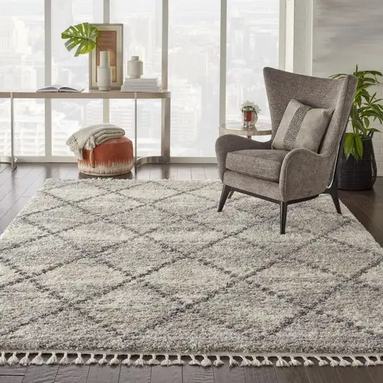 Ivory And Gray Geometric Shag Non Skid Area Rug Photo 5