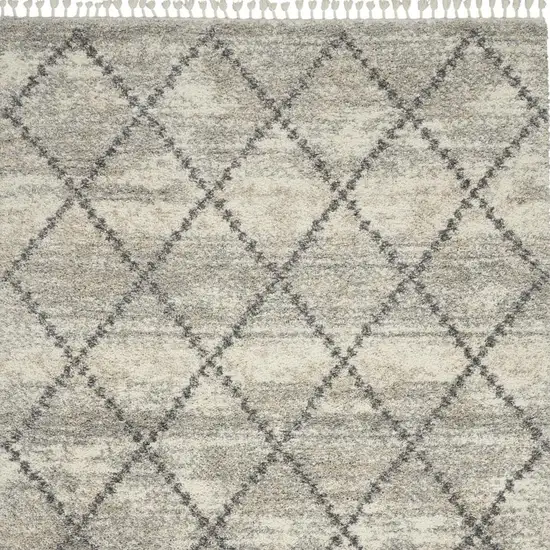 Ivory And Gray Geometric Shag Non Skid Area Rug Photo 4