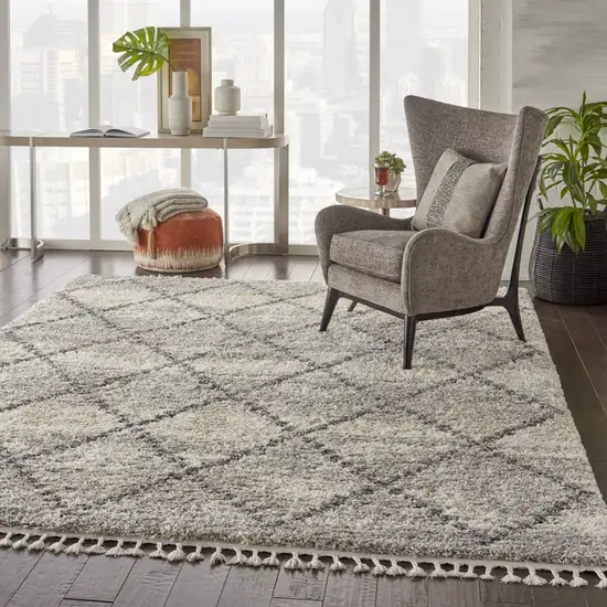 Ivory And Gray Geometric Shag Non Skid Area Rug Photo 7