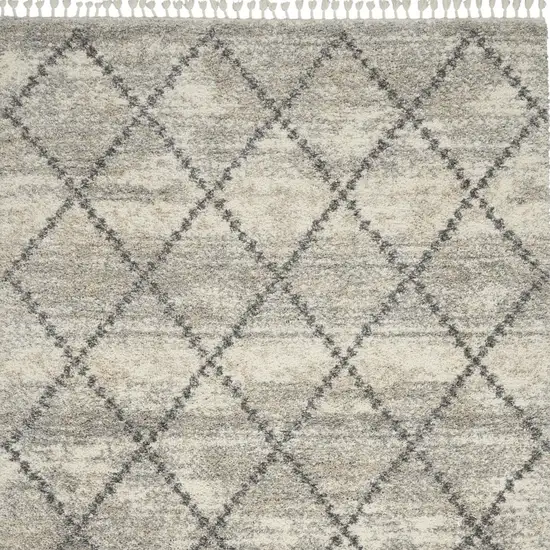 Ivory And Gray Geometric Shag Non Skid Area Rug Photo 9