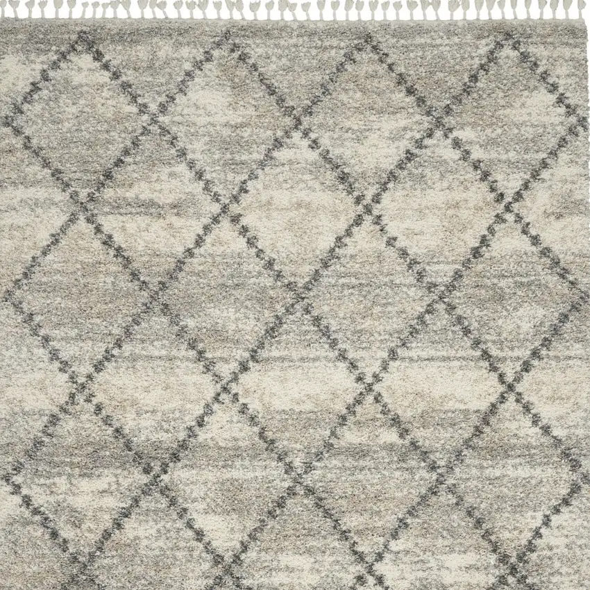 Ivory And Gray Geometric Shag Non Skid Area Rug Photo 9