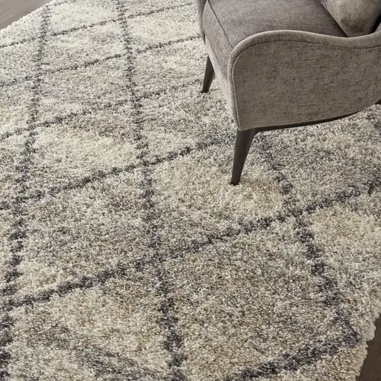 Ivory And Gray Geometric Shag Non Skid Area Rug Photo 6