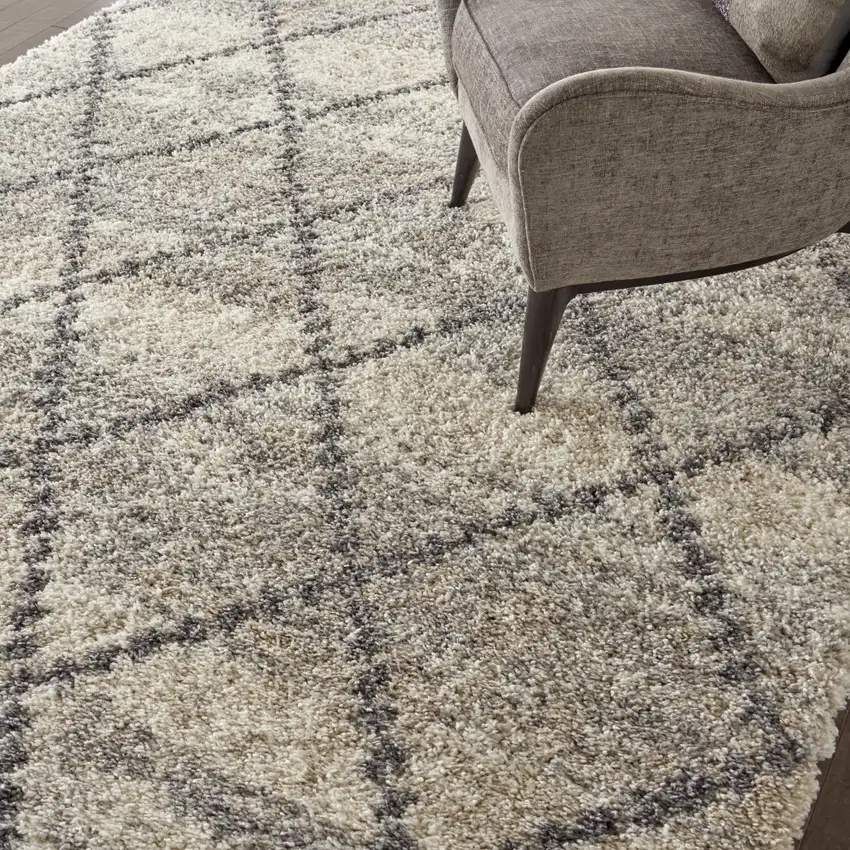 Ivory And Gray Geometric Shag Non Skid Area Rug Photo 6