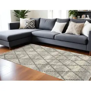 Photo of Ivory And Gray Geometric Shag Non Skid Area Rug