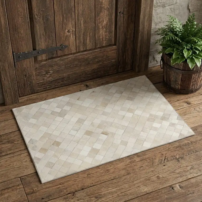 Ivory And Gray Patchwork Washable Area Rug With UV Protection Photo 1