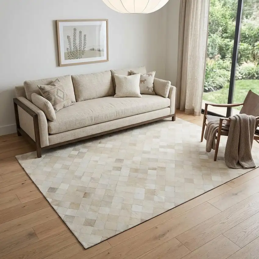 Ivory And Gray Diamond Washable Area Rug With UV Protection Photo 1