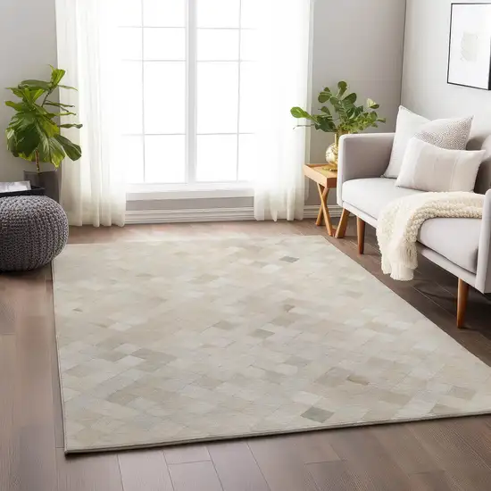 Ivory And Gray Geometric Washable Area Rug With UV Protection Photo 4