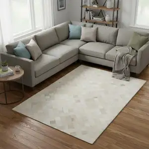 Photo of Ivory And Gray Geometric Washable Area Rug With UV Protection
