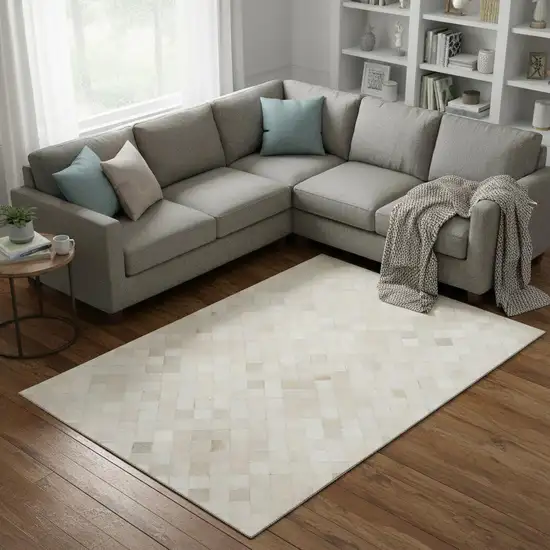 Ivory And Gray Geometric Washable Area Rug With UV Protection Photo 1