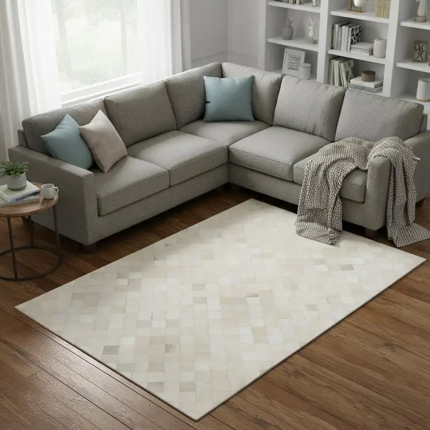 Ivory And Gray Geometric Washable Area Rug With UV Protection Photo 1