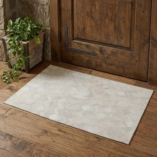 Gray And Ivory Geometric Washable Area Rug With UV Protection Photo 1