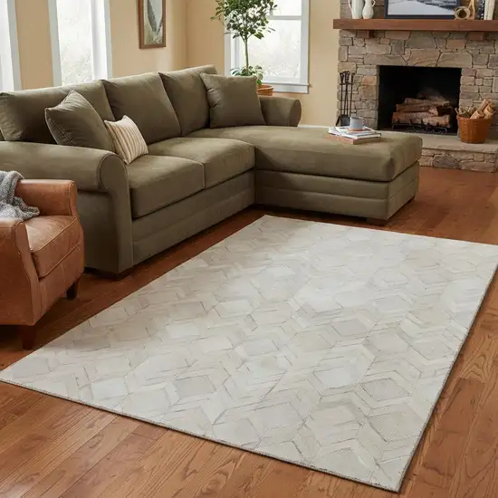 Ivory And Gray Geometric Washable Area Rug With UV Protection Photo 3