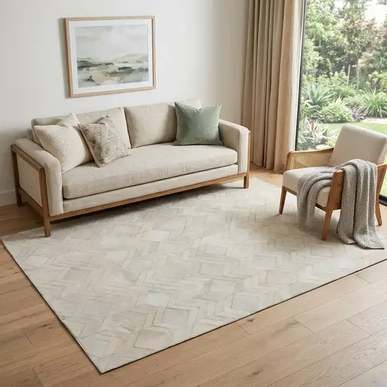 Ivory And Gray Geometric Washable Area Rug With UV Protection Photo 1