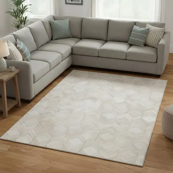 Ivory And Gray Geometric Washable Area Rug With UV Protection Photo 1