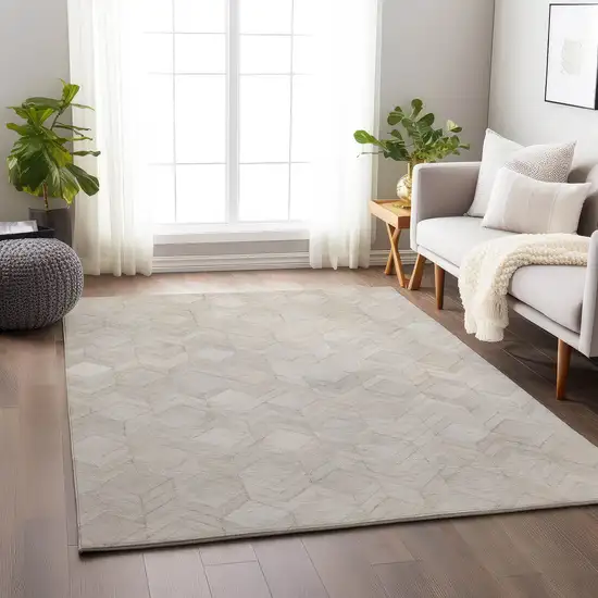 Ivory And Gray Geometric Washable Area Rug With UV Protection Photo 5