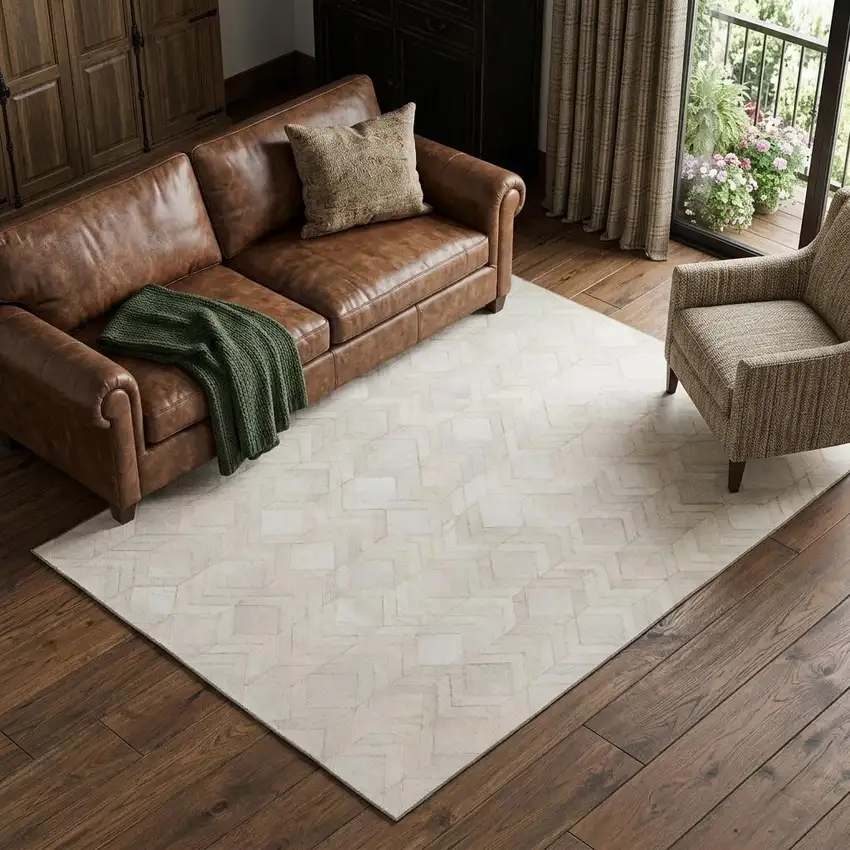 Ivory And Gray Geometric Washable Area Rug With UV Protection Photo 1