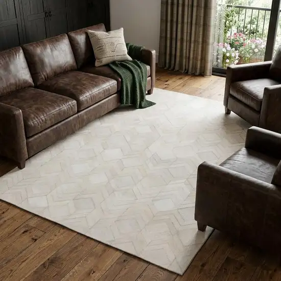 Ivory And Gray Geometric Washable Area Rug With UV Protection Photo 1