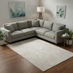 Photo of Ivory And Gray Geometric Washable Area Rug With UV Protection