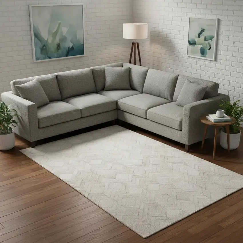 Ivory And Gray Geometric Washable Area Rug With UV Protection Photo 1