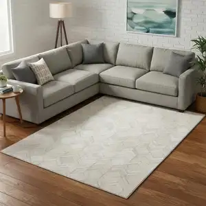 Photo of Ivory And Gray Geometric Washable Area Rug With UV Protection