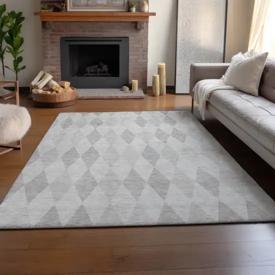 Ivory And Gray Geometric Washable Area Rug With UV Protection Photo 5