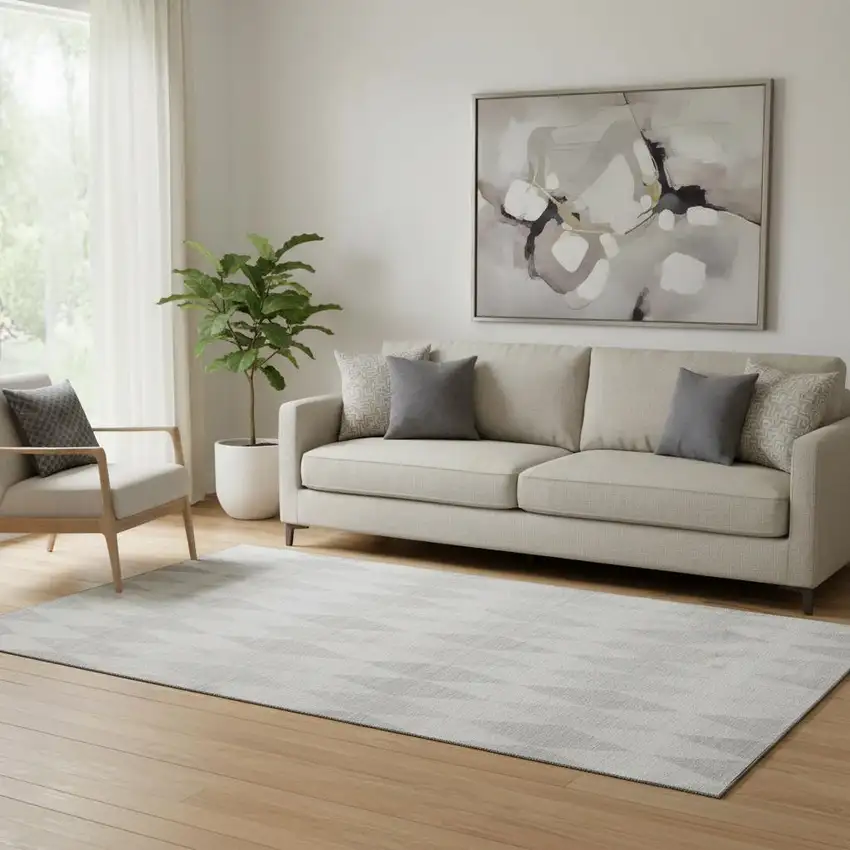 Ivory And Gray Geometric Washable Area Rug With UV Protection Photo 1