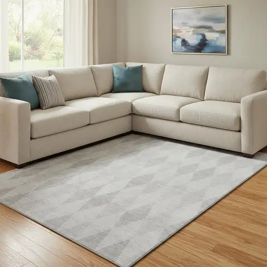 Ivory And Gray Geometric Washable Area Rug With UV Protection Photo 1