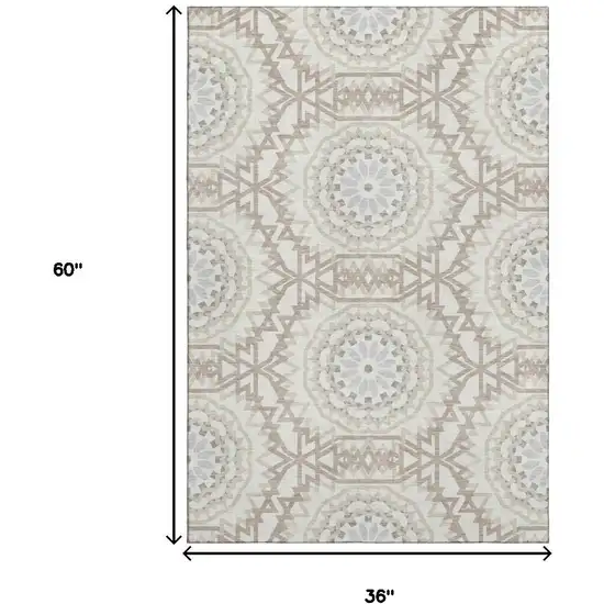 Ivory And Gray Geometric Washable Area Rug With UV Protection Photo 3
