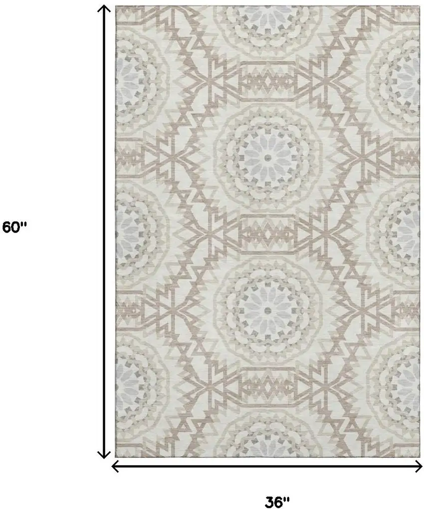 Ivory And Gray Geometric Washable Area Rug With UV Protection Photo 3