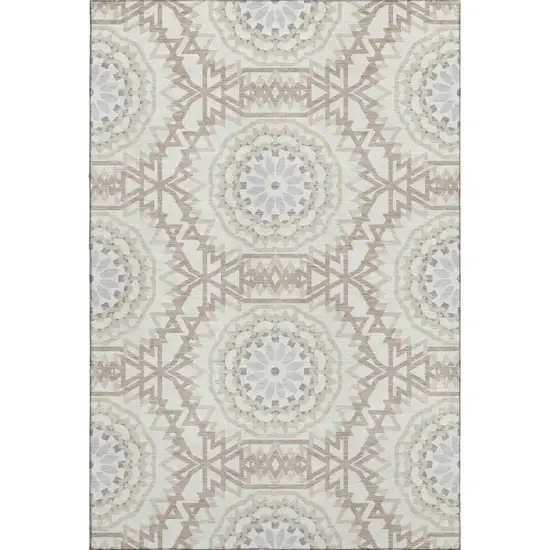 Ivory And Gray Geometric Washable Area Rug With UV Protection Photo 1
